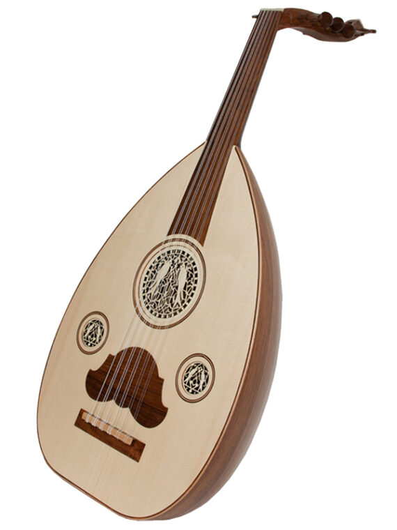 Six course Arabic Oud Rosewood with classic tear drop shape and bowl bottom. It includes 7 wound nylon strings and 4 rectified nylon strings,