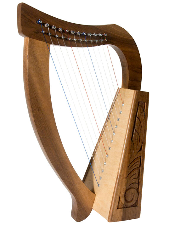 Baby Walnut Harp TM, 12 Strings (Item Code: HPBYW) This functioning harp has an engraved walnut frame with a birch soundboard