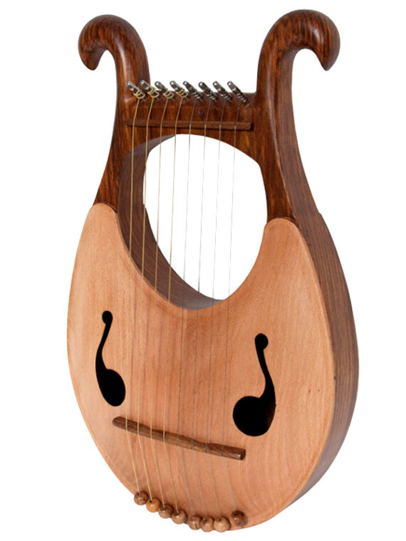 The solid Lyre Harp Rosewood body lends itself to the soft gentle curves of this eight string lyre. The eight metal strings provide a classical sound