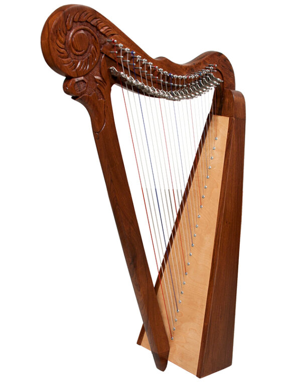 22 string Parisian Harp. This has a stylishly design in harp, in solid Rosewood with a spruce soundboard. There are 22 DuPont Nylon strings with full levers.