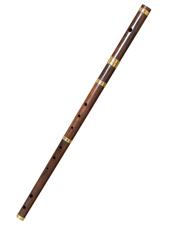 This rosewood irish flute is in the key of D.  It is tuned to the traditional Irish scale, the F# is flat, the A is sharp,
